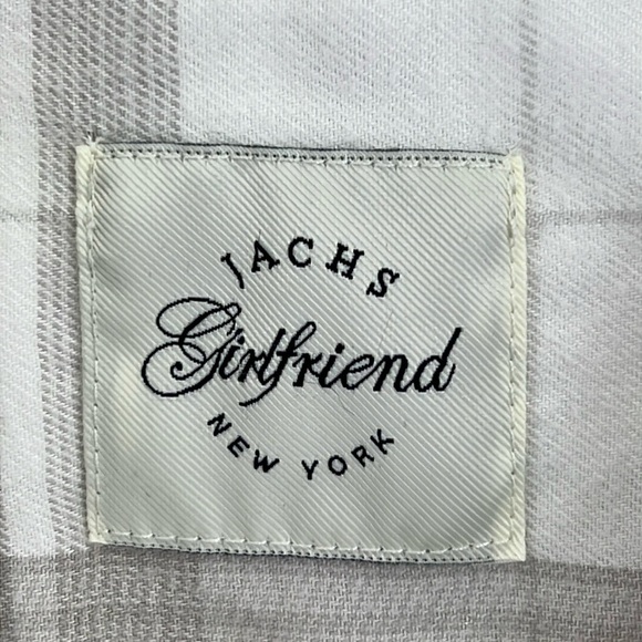 Jachs Girlfriend Women's L White & Taupe Plaid Soft Flannel Shirt Side Pockets - Picture 2 of 11